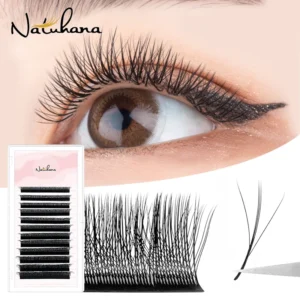 NATUHANA 3D W Shape Lashes – Premade Volume Fan Lash Extensions, Faux Mink