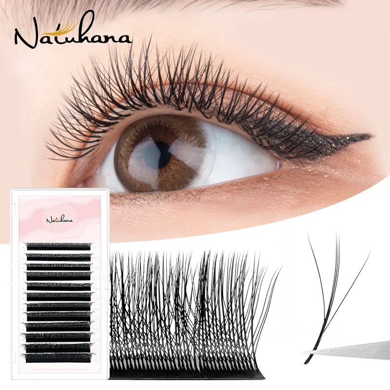 NATUHANA 3D W Shape Lashes β Premade Volume Fan Lash Extensions, Faux Mink