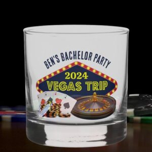 Custom Vegas Bachelor Party Whiskey Glass | Personalized Casino Barware