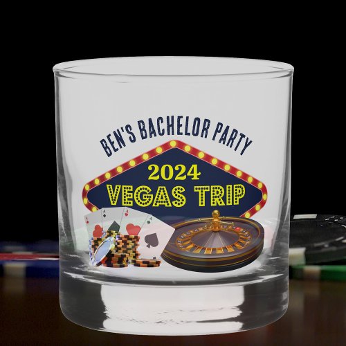 Custom Vegas Bachelor Party Whiskey Glass | Personalized Casino Barware